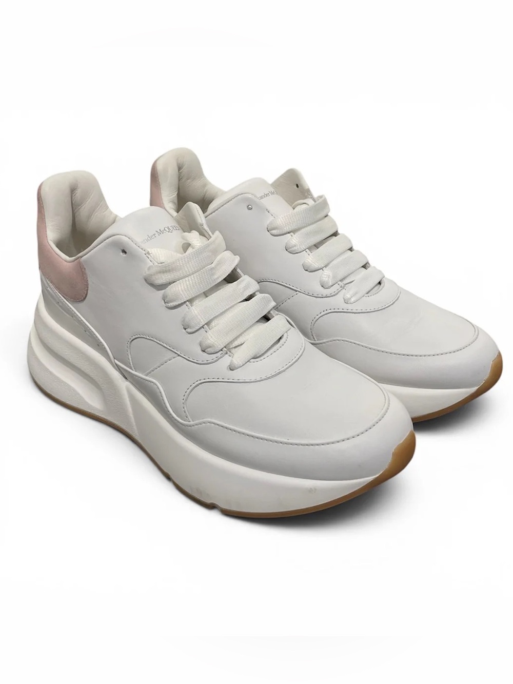 Alexander McQueen White Platform Sneakers with Pink Heel Tab